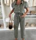 Women's Washed Denim Jumpsuit Lightweight Summer Romper Relaxed Fit Casual Wide Leg Pants V-Neck Short Sleeve Outfit_mkmklike.com