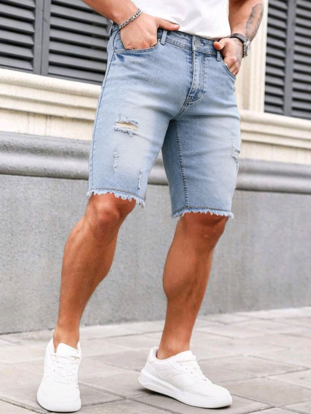 Men's Clothing High Street Style Ripped Frayed Denim Jeans Blue American Overalls Hot Selling New Arrivals_mkmklike.com