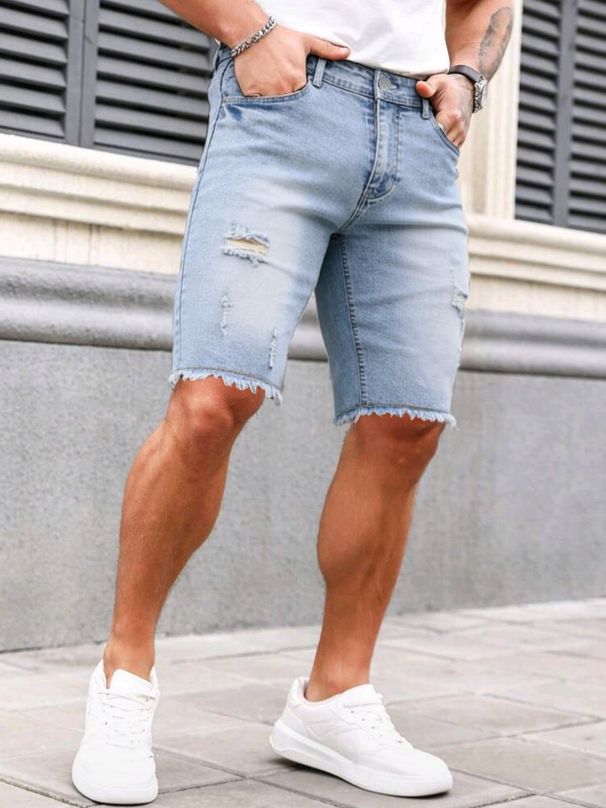 Men's Clothing High Street Style Ripped Frayed Denim Jeans Blue American Overalls Hot Selling New Arrivals_mkmklike.com