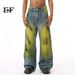 EF JEANS | 2024 New Product, American High Street Loose Mopping Old Retro Tie-dye Ripped Jeans Tide_mkmklike.com