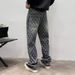 Men's Clothing High Street Fashion Brand Jacquard Jeans Loose Versatile Straight Wide Leg Handsome Men's Casual Trousers Men_mkmklike.com