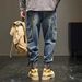 Men's Elastic Waist Drawstring Jeans Loose Fit Autumn Winter Style Trendy Versatile Jogger Knee Casual Harem Pants_mkmklike.com