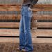 Women's Blue Embroidered Wide Leg Stretch Jeans Loose Fit Back Pocket Cross Border European American Denim Jeans_mkmklike.com