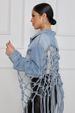 K New Women's Back Mesh Fringed Denim Jacket_mkmklike.com