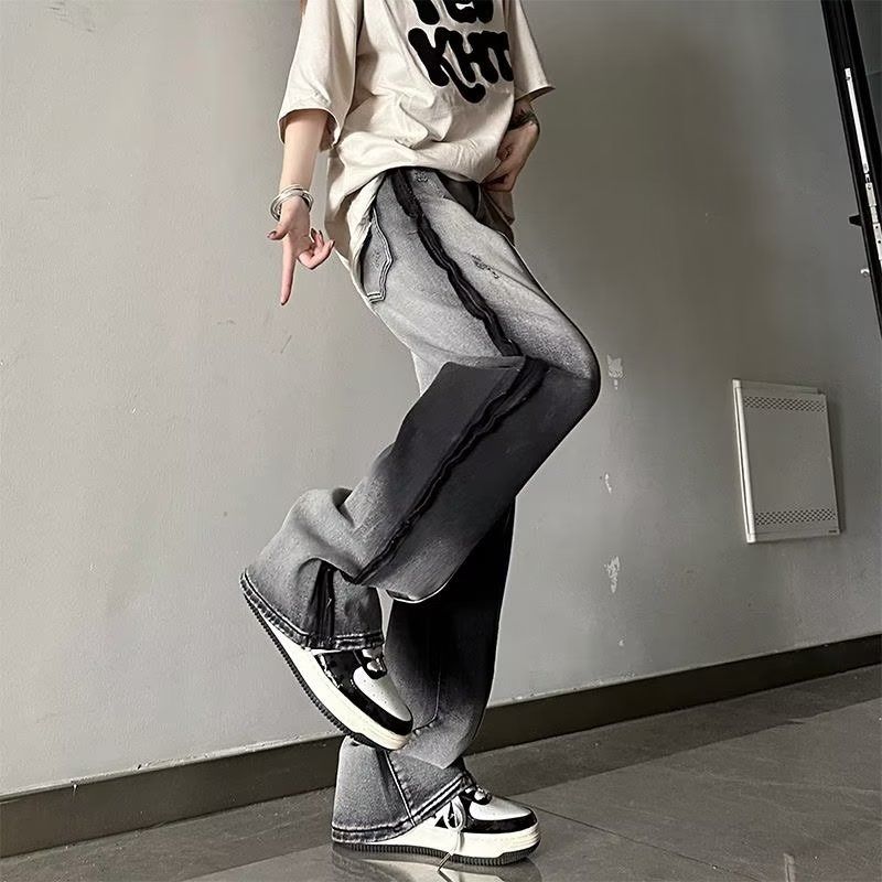 Men's Distressed High-Street Jeans | Oversized Drop-Crotch | Hand-Dyed Tie-Dye | Heavyweight Raw Hem | Streetwear Pants With Grunge Vibe_mkmklike.com