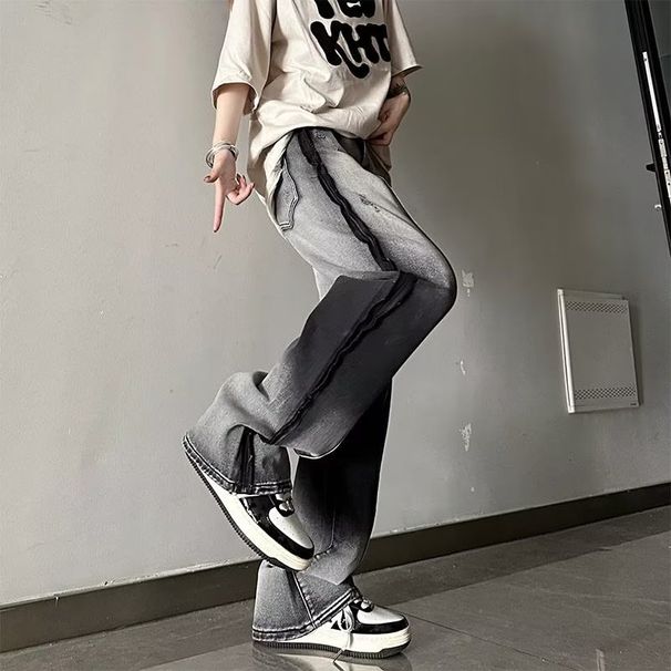 Men's Distressed High-Street Jeans | Oversized Drop-Crotch | Hand-Dyed Tie-Dye | Heavyweight Raw Hem | Streetwear Pants With Grunge Vibe_mkmklike.com
