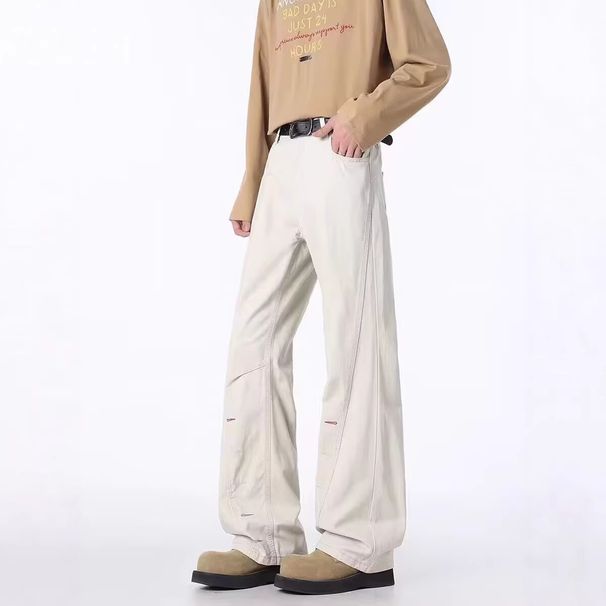 Retro Men's Jeans, Loose Fit, Embroidered Buttonholes, Straight Leg, Slightly Flared, Casual Pants_mkmklike.com