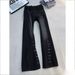Men's Clothing Men's Retro Blue Slanted Hem Button Jeans High Street Vibe Straight Slim Fit Slightly Flared Curved Trousers Youth_mkmklike.com