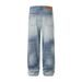 Gradient Washed Denim Straight-Leg Men's High Street Fashion Button Closure Design Ripped Loose Wide-Leg Floor-Length_mkmklike.com