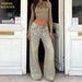 Women's High-Waisted Heavy-Duty Rhinestone Wide Leg Jeans Vintage Distressed Yellow Mud Dyed Straight Leg Pants_mkmklike.com