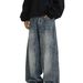 "High Street Vintage Washed Blue Jeans – Relaxed Fit, Distressed Denim, Men's Straight-Leg Trousers For Casual & Streetwear"_mkmklike.com