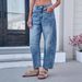 Cross-border Foreign Trade Niche Drapey Balloon Jeans For Women, Loose Straight Washed Wide-leg Long Pants_mkmklike.com