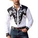 Southwestern Party Stretch Denim Men's Shirt - Aztec Print Long Sleeve Shirt For Men, Breathable & Comfortable, Casual Western Style (M-3XL)_mkmklike.com