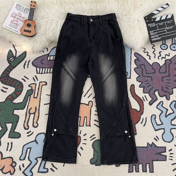 Men's Retro Deconstructed Jeans – Gradient Patchwork Straight-Leg To Flare Denim Pants (S-3XL, Distressed Black/Blue)_mkmklike.com