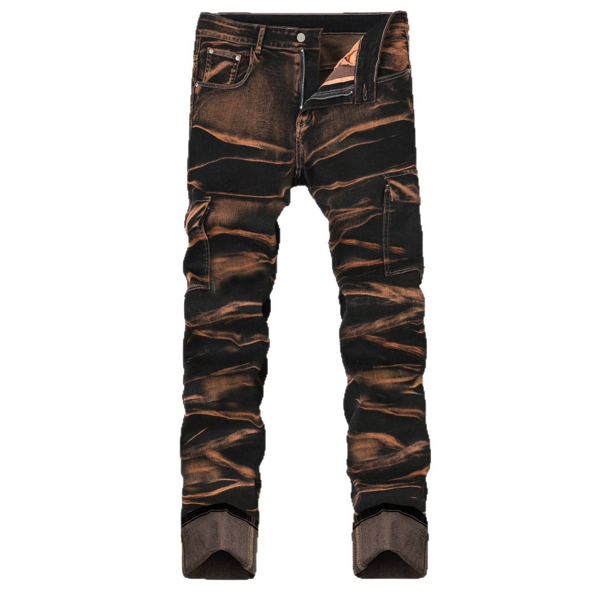 Men's Straight Leg Slim Fit Stretch Jeans Irregular Patterns Multiple Embellishments Heavy Duty Craftsmanship Denim_mkmklike.com