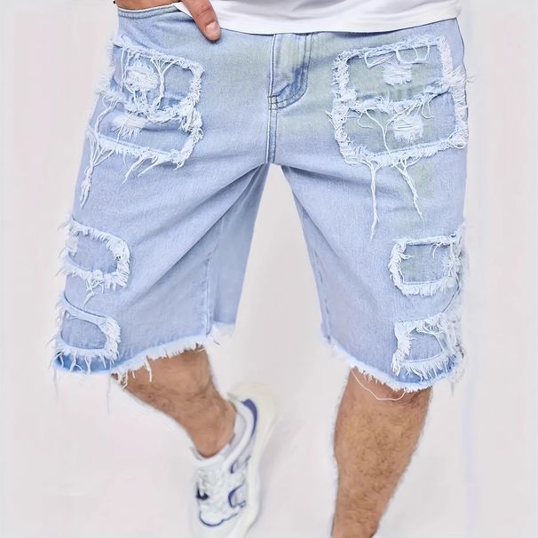 Men's Distressed Denim Shorts Casual Straight Cut Summer Raw Hem Multiple Washes Available_mkmklike.com