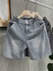 Men's Clothing Light Blue Washed Style Denim Shorts For Men With All Over Jacquard Print Distressed Finish Trendy Versatile Five Inch Summer Shorts_mkmklike.com