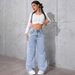 High Waist Straight Leg Jeans For Women - Summer Stretch Denim Pants With Relaxed Fit & Distressed Details_mkmklike.com