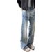 Light Blue Heavyweight Jeans Lightning Bolt Pattern Straight Leg Washed Gradient Flared Trousers American High Street Style_mkmklike.com