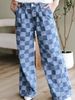 Women's Trendy Plaid Print Jeans, Autumn New Style, High Waist, Loose Fit, Wide Leg Pants_mkmklike.com