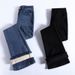 Hong Kong Style Fahion Fleece-Lined Flared Jean For Women 2025 Winter Slimming Retro Slim Fit Stretch Bell-Bottom_mkmklike.com