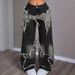 Women's Star Patchwork Heavy Duty Washed Denim Jeans Retro American Frayed Edges Wide Straight Leg Design_mkmklike.com
