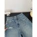Women's Clothing Retro American Blue Ripped Jeans High Waist Wide Leg Straight Mid Length Trendy Summer Style For Women_mkmklike.com