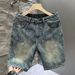Men's Trendy Versatile American Style Loose Fit Wide Leg Jeans Lightning Bolt Pattern Light Luxury Casual Straight Leg Shorts_mkmklike.com