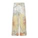 American Style 3D Hand-Painted Printed Heavy Lace Distressed Baggy Chain Jeans_mkmklike.com