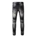 Men's Clothing Street Fashion Jeans Retro Black Grey Ripped Slim Fit Leather Denim Pants_mkmklike.com