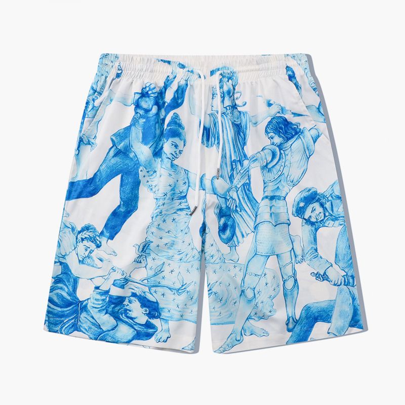 Men's Clothing trendy street style youth character digital printing lapel loose casual short-sleeved shirt suit_mkmklike.com