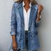 Women's Faux Denim Jacket Autumn Winter Single Button Mid-Length Patchwork Hollowed out Floral Lace Commuter Friendly_mkmklike.com
