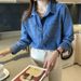 Retro Style Blue Denim Shirt For Petite Women, Spring And Autumn New Design, Niche Style Women's Coat_mkmklike.com