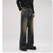 Men's Retro Distressed Washed Flared Jeans Midweight Straight Leg Trousers Trendy American Style Loose Dad Jeans Floor Length_mkmklike.com