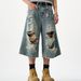 Men's Clothing Retro Niche High Street Ripped Denim Cropped Trousers For Men And Women Loose Casual Drape_mkmklike.com