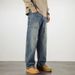 Men's Washed Patchwork Jeans Straight Leg Loose Wide Fit Casual Long Pants American High Street Style Trendy Versatile Simple_mkmklike.com