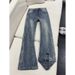 Trendy American Retro Washed Denim Jeans Men's Straight Leg Slim Fit Cracked Lightning Pattern Curved Trousers_mkmklike.com