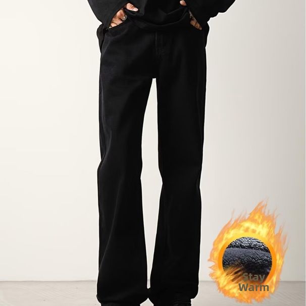 Men's Stretch Fleece Lined Flare Jeans - Comfortable Winter Denim Trousers With Elastic Waist_mkmklike.com