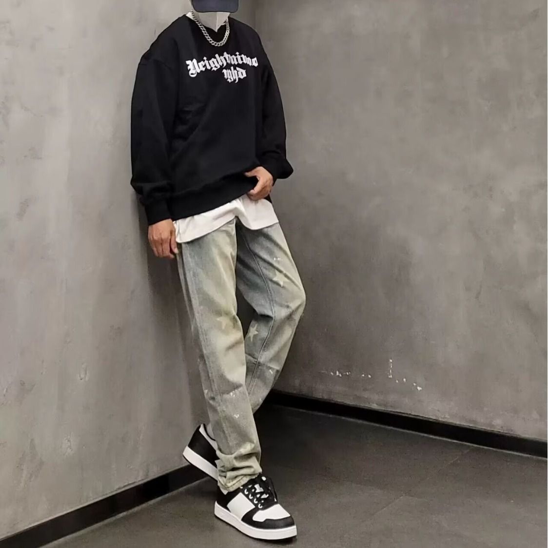 Men's Clothing Men's High Street Star Laser Print Jeans – Loose Fit Vintage Washed Distressed Wide-Leg Pants (Yellow Ochre, S-3XL)_mkmklike.com