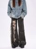 Summer Thin Cut Men's American Street Black Workwear Jeans With Holes And Rough Edges, High Waist Loose Wide Leg Floor_mkmklike.com