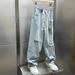 Men's Distressed Denim Pants Oversized Relaxed Fit Rope-Tie Blue Jeans Washed Vintage Style S-3XL_mkmklike.com