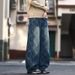Men's Clothing Vintage American Checkered Distressed Jeans For Men - Relaxed Fit Wide Leg Casual Trousers With Washed Wrinkles (Blue, S-3XL)_mkmklike.com