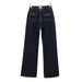 CE Straight-leg Jeans For Women, Dark Blue, Versatile, Slim-fit, Front Patch Pocket, High-waisted Long Pants, Women's_mkmklike.com
