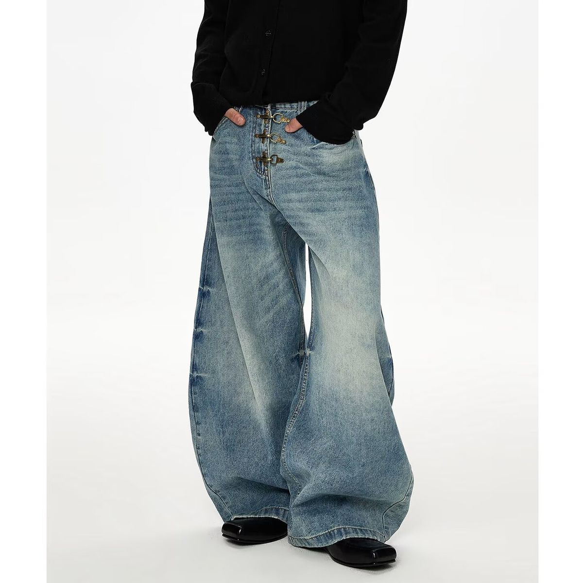 Men's Vintage Washed Jeans – Retro Airplane Button & Cat Whisker Distressed Denim Pants (S-3XL, Blue)_mkmklike.com