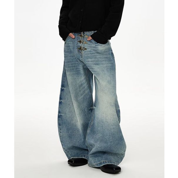 Men's Vintage Washed Jeans – Retro Airplane Button & Cat Whisker Distressed Denim Pants (S-3XL, Blue)_mkmklike.com