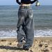 Y2K Retro Women's Jeans Wide Leg Pants Floor Length Trousers Washed Style Relaxed Everyday Wear Versatile Comfortable Feshion Trend_mkmklike.com