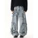 Men's Clothing Men's Distressed Cargo Jeans - Oversized Streetwear Denim Pants With Multi-Pockets & Patchwork Design (Blue/Vintage Blue)_mkmklike.com