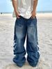 High Street Washed Pattern Print Straight Leg Jeans Casual Wide Leg Pants For Men And Women_mkmklike.com