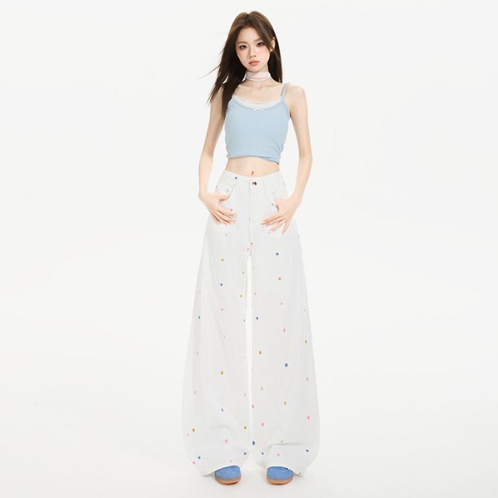 Women's Retro Floral Embroidered Wide Leg Jeans Loose Fit Slimming Stylish Spring/Summer England Fashion Style_mkmklike.com