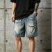 Men's Clothing Men's Summer Denim Shorts Style Trendy High Street Heavyweight Distressed Ripped Drawstring Loose Fitting Casual Five Quarter Length_mkmklike.com